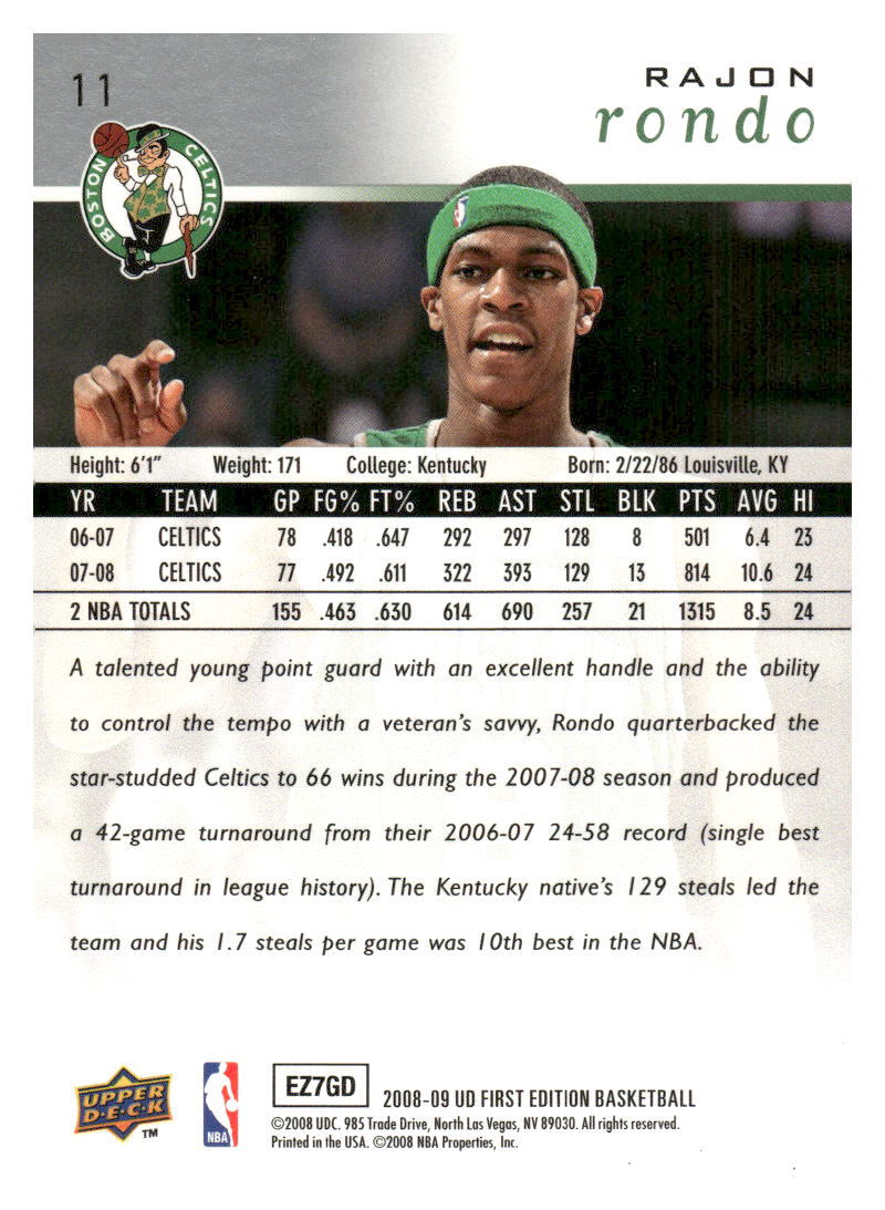 2008-09 Upper Deck First Edition #11 Rajon Rondo