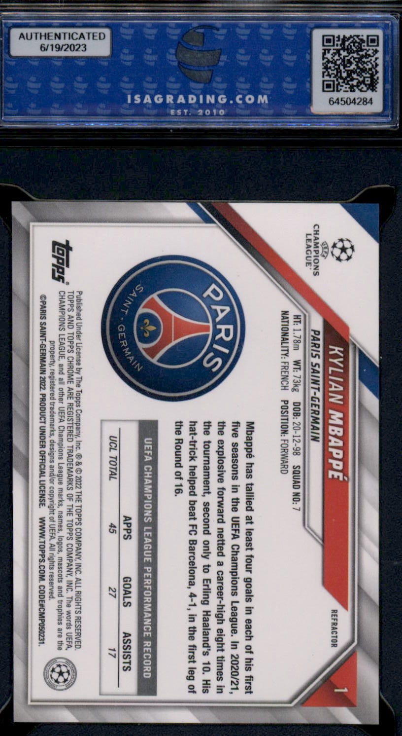 2021-22 Topps Chrome UEFA Champions League #1 Kylian Mbappé Refractor ISA 9