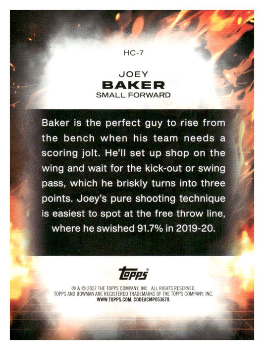 2021-22 Bowman University #HC-7 Joey Baker Heat Check