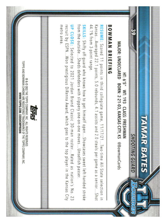 2021-22 Bowman University #39 Tamar Bates Refractor