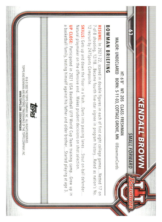 2021-22 Bowman University #63 Kendall Brown