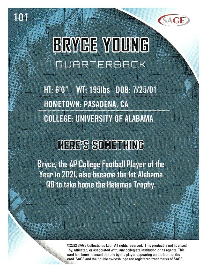 2023 SAGE HIT #101 Bryce Young Silver