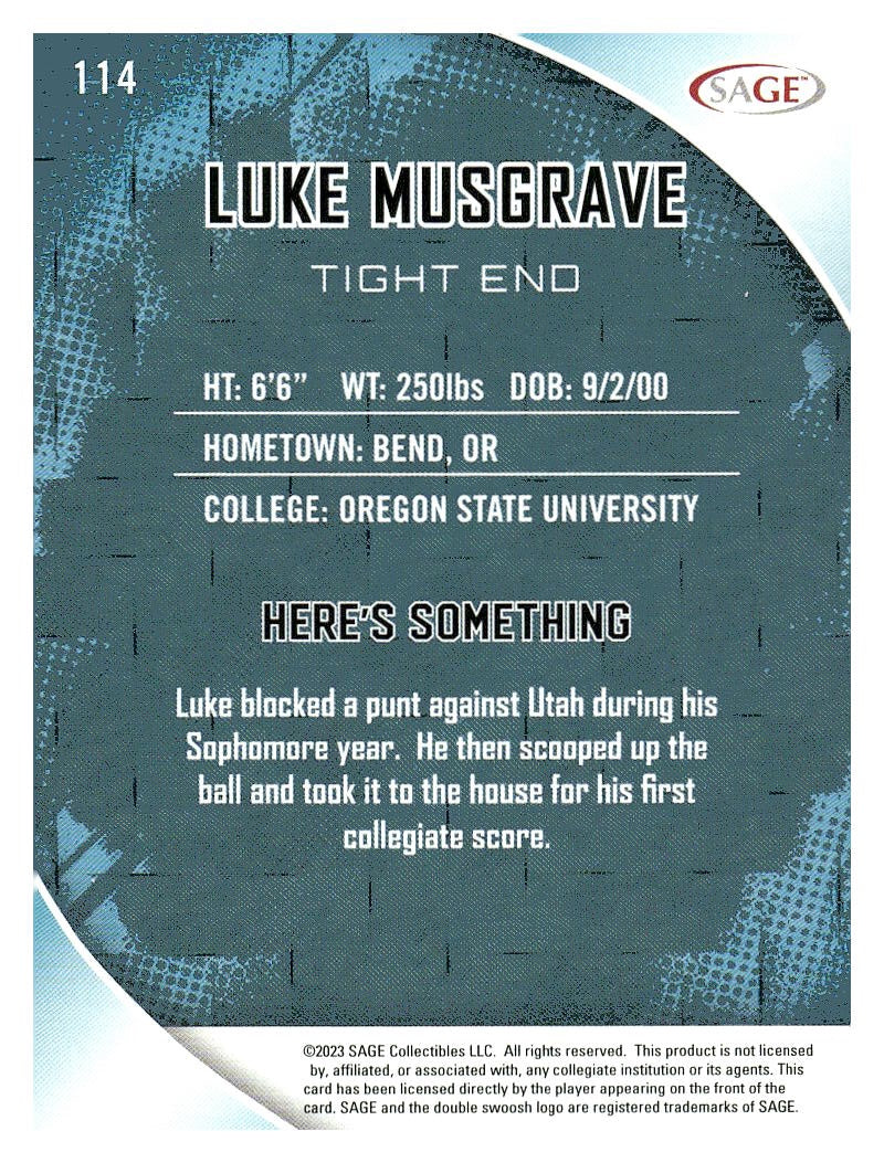 2023 SAGE HIT #114 Luke Musgrave Silver