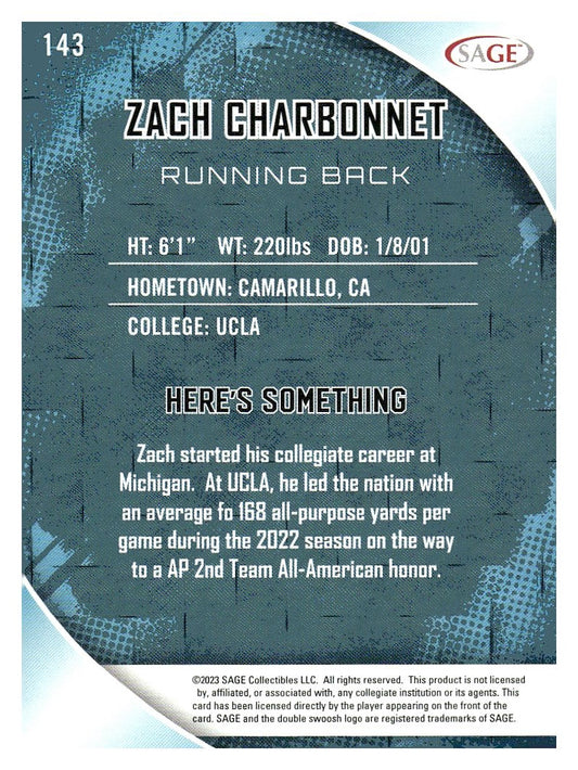 2023 SAGE HIT #143 Zach Charbonnet Silver