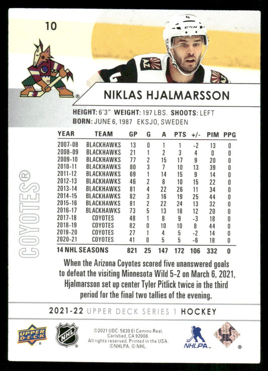 2021-22 Upper Deck #10 Niklas Hjalmarsson