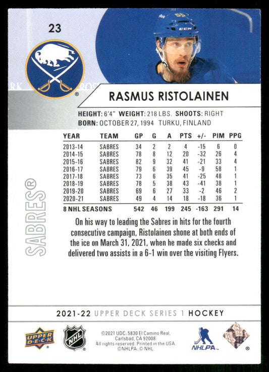 2021-22 Upper Deck #23 Rasmus Ristolainen