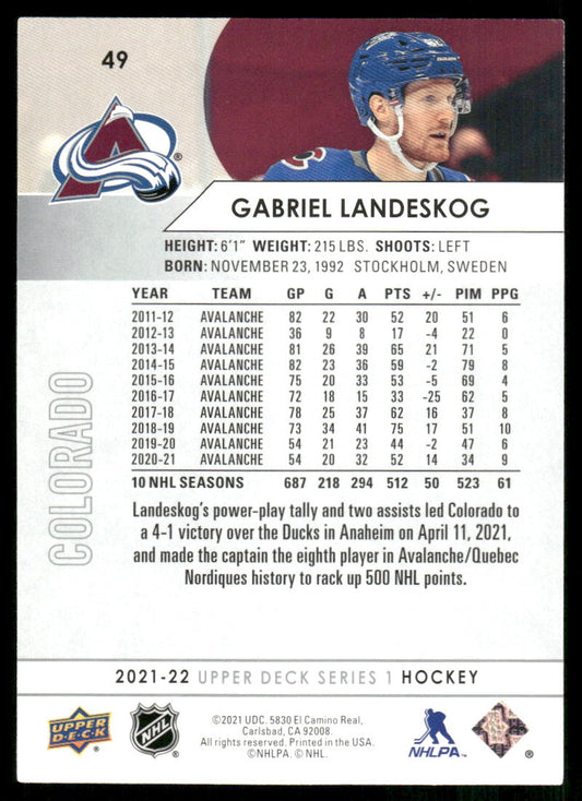 2021-22 Upper Deck #49 Gabriel Landeskog