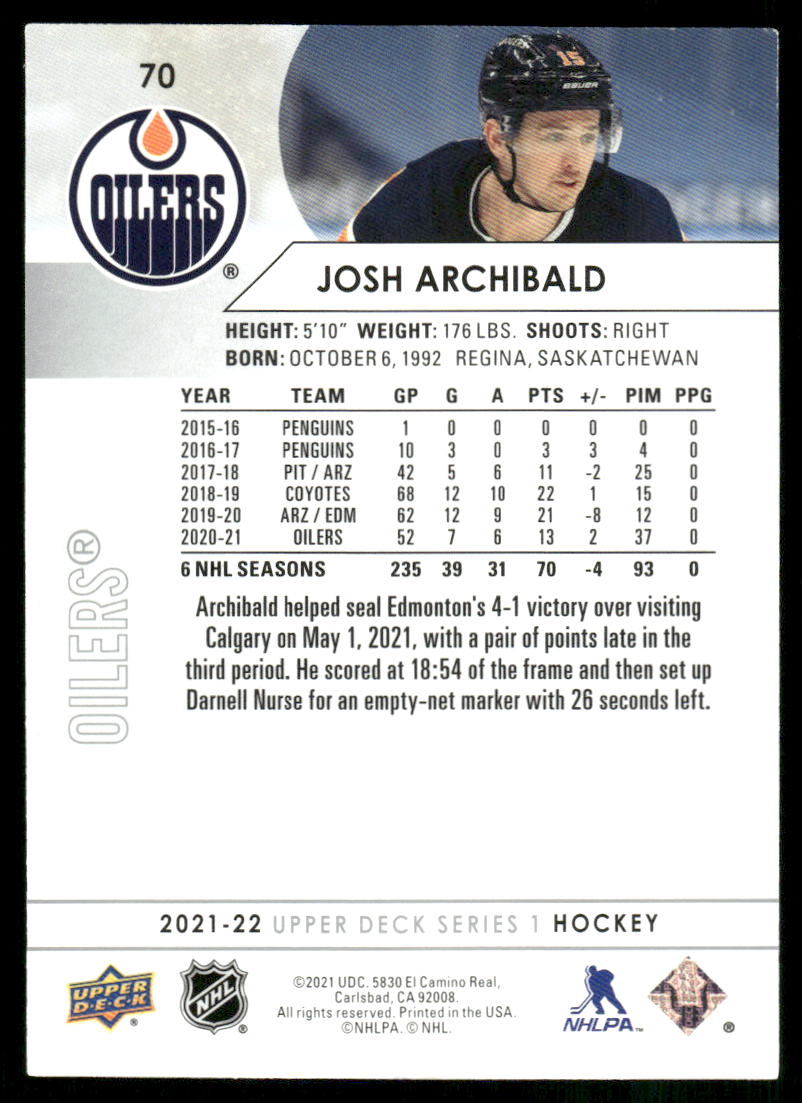 2021-22 Upper Deck #70 Josh Archibald