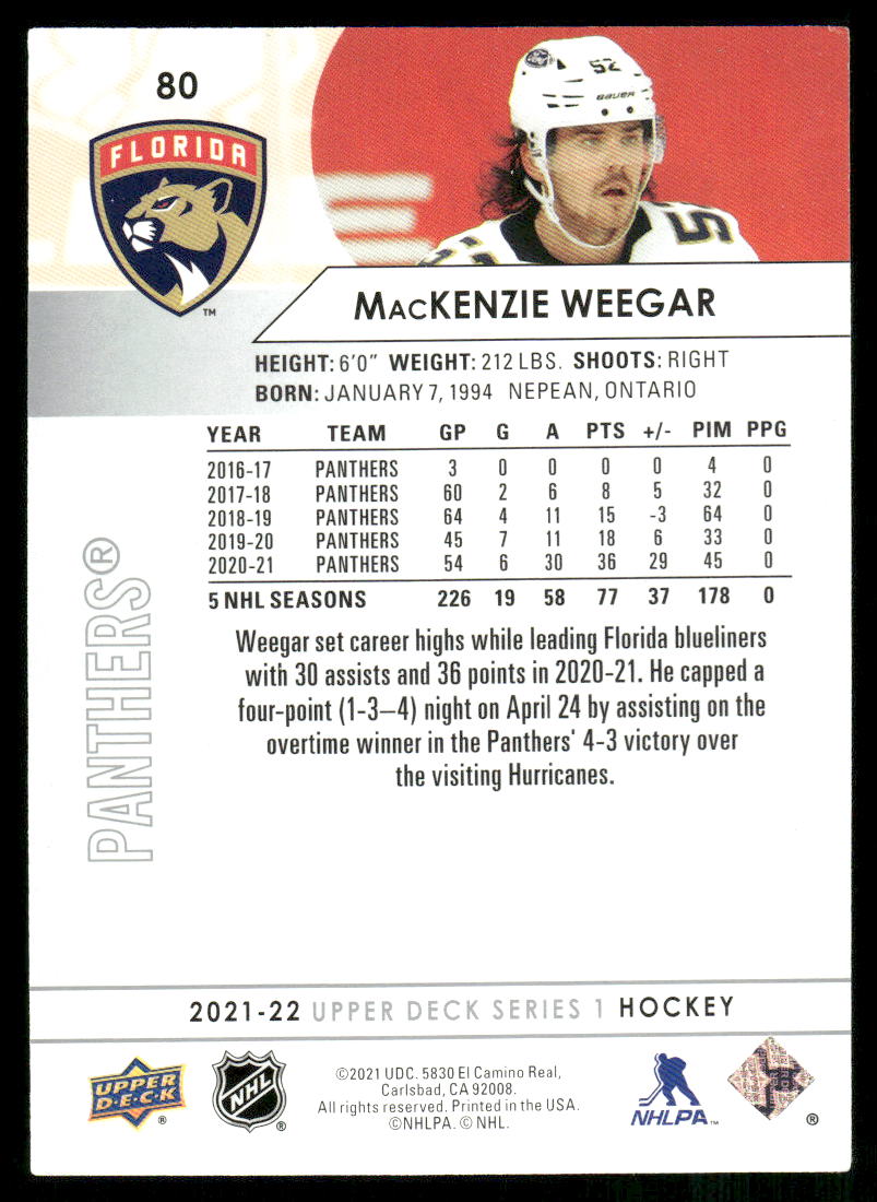 2021-22 Upper Deck #80 MacKenzie Weegar