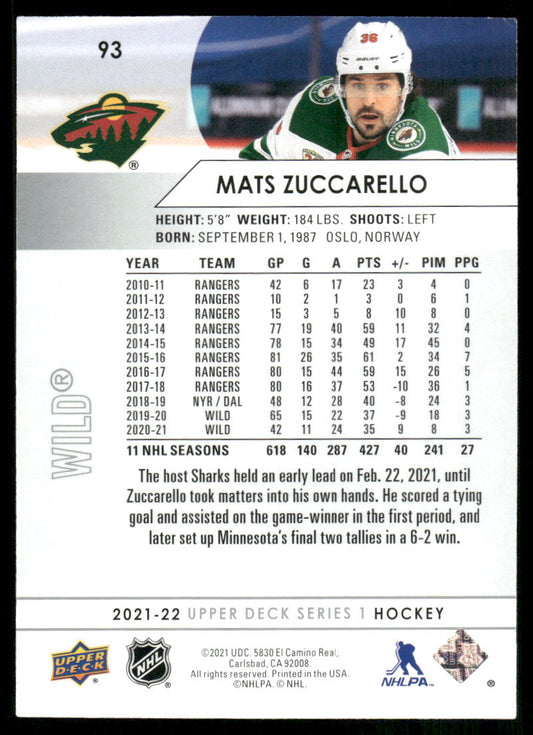 2021-22 Upper Deck #93 Mats Zuccarello