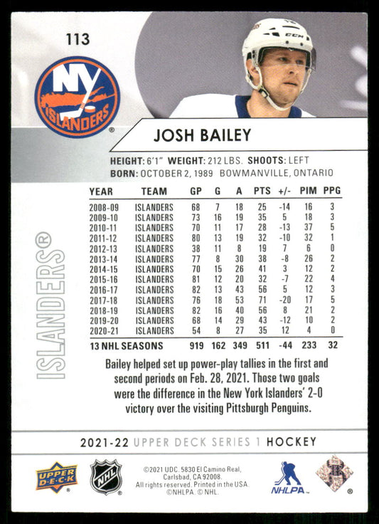 2021-22 Upper Deck #113 Josh Bailey