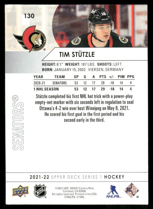 2021-22 Upper Deck #130 Tim Stutzle