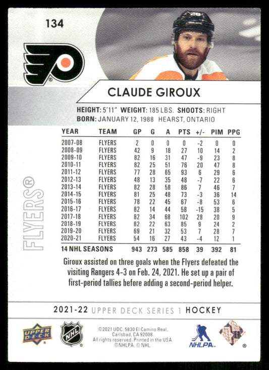 2021-22 Upper Deck #134 Claude Giroux