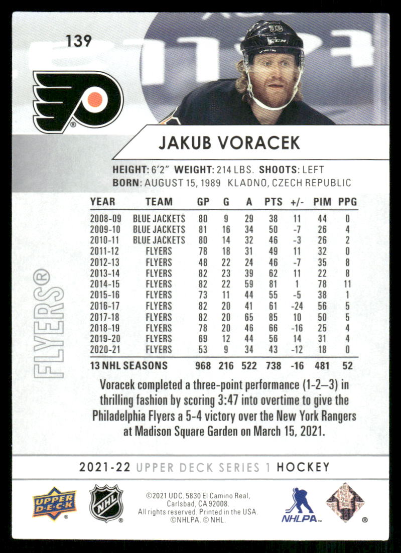 2021-22 Upper Deck #139 Jakub Voracek