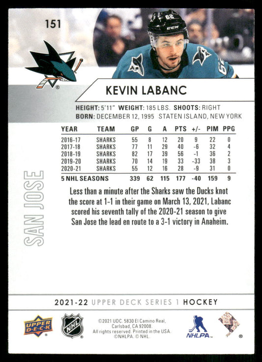 2021-22 Upper Deck #151 Kevin Labanc