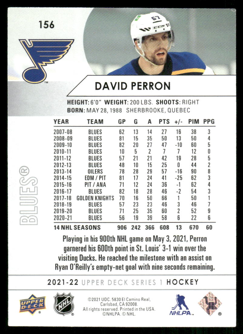 2021-22 Upper Deck #156 David Perron