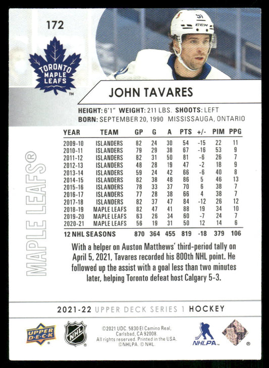 2021-22 Upper Deck #172 John Tavares