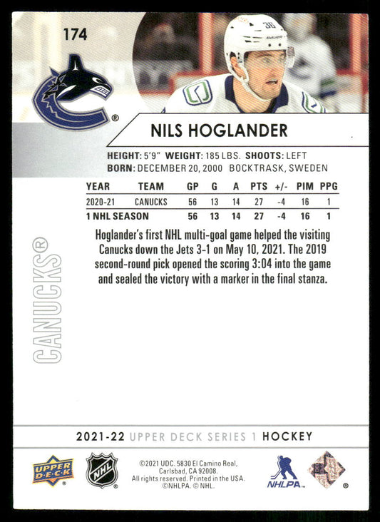 2021-22 Upper Deck #174 Nils Hoglander