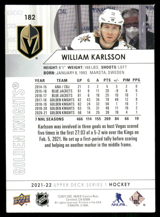 2021-22 Upper Deck #182 William Karlsson