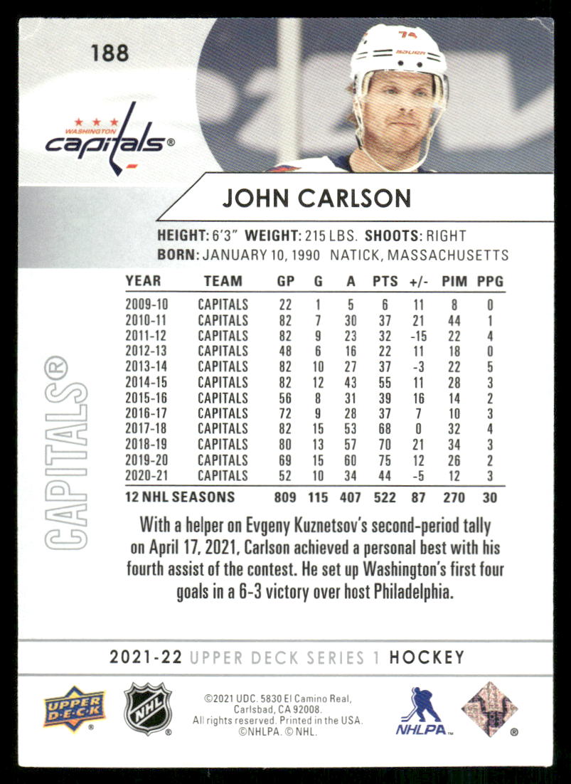 2021-22 Upper Deck #188 John Carlson