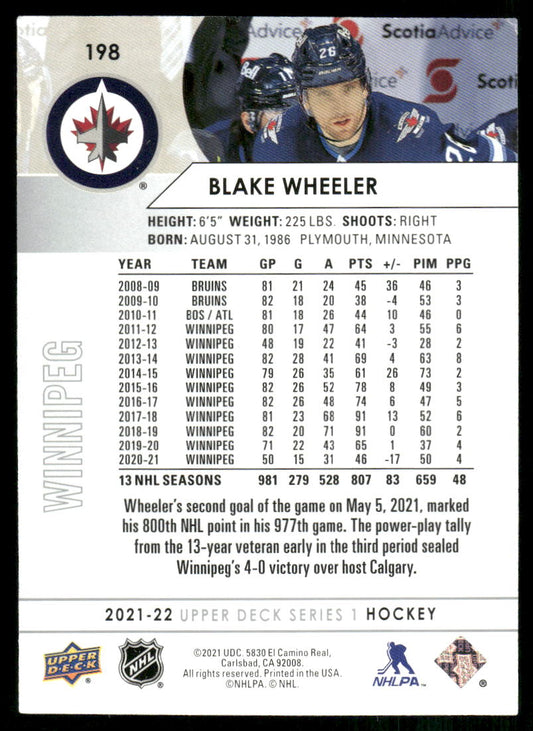 2021-22 Upper Deck #198 Blake Wheeler