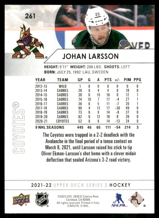 2021-22 Upper Deck #261 Johan Larsson