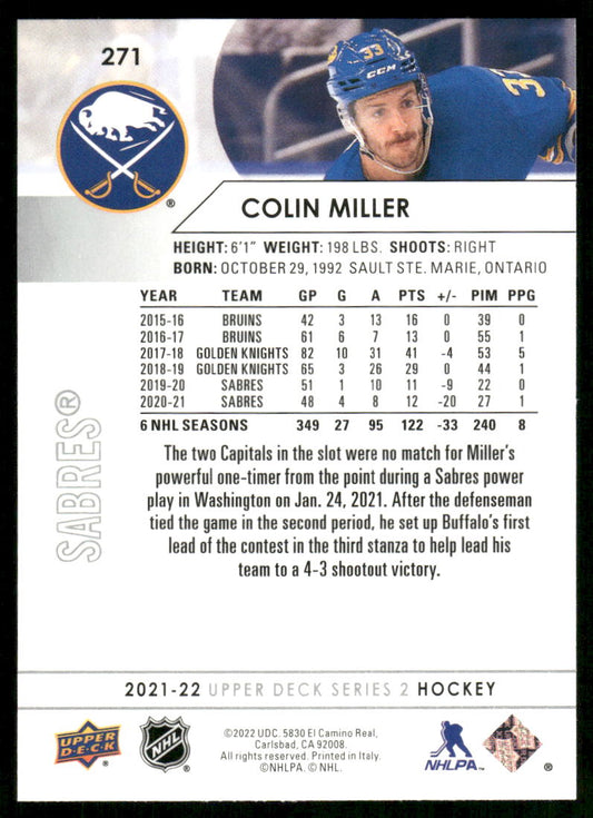 2021-22 Upper Deck #271 Colin Miller French