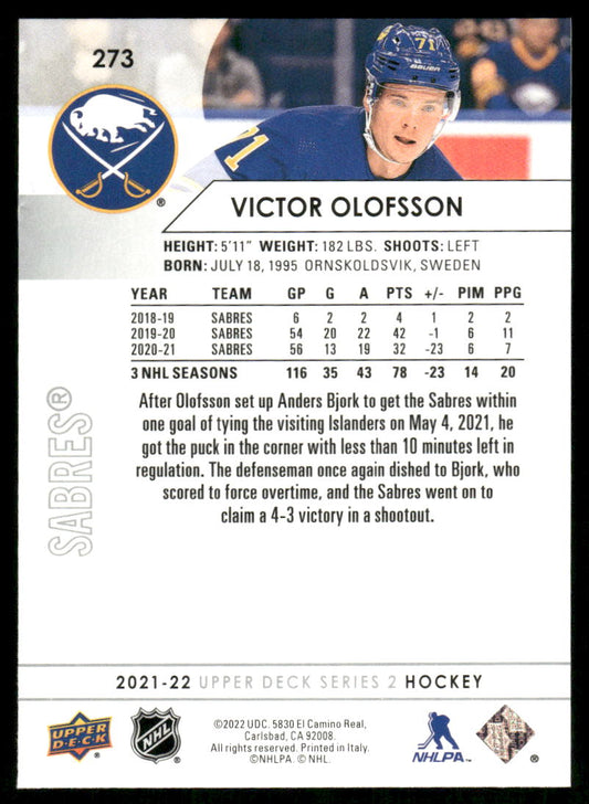 2021-22 Upper Deck #273 Victor Olofsson