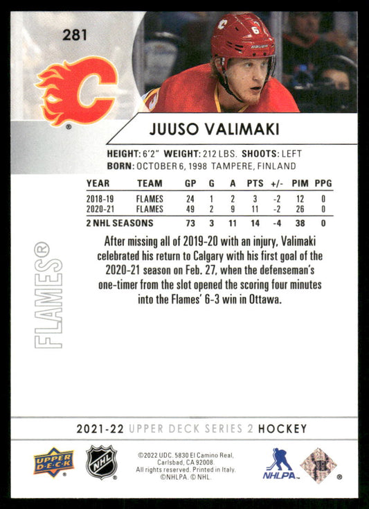 2021-22 Upper Deck #281 Juuso Valimaki
