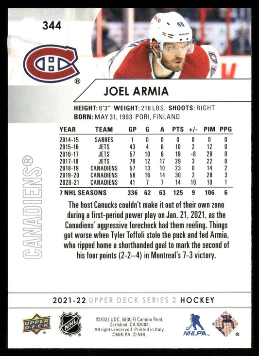 2021-22 Upper Deck #344 Joel Armia