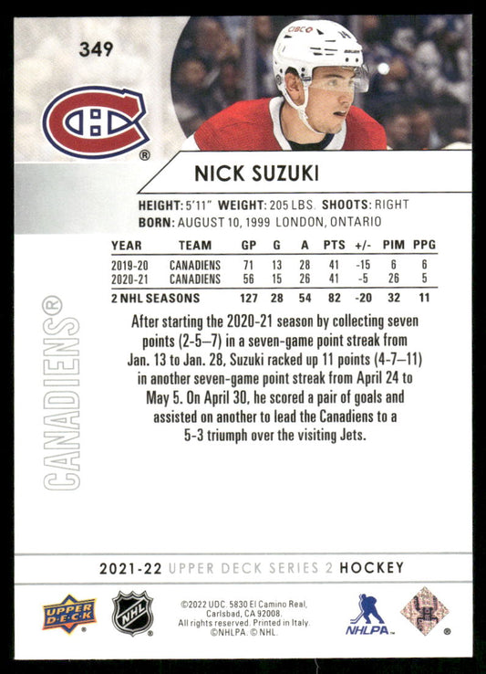 2021-22 Upper Deck #349 Nick Suzuki