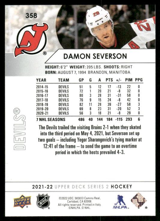 2021-22 Upper Deck #358 Damon Severson