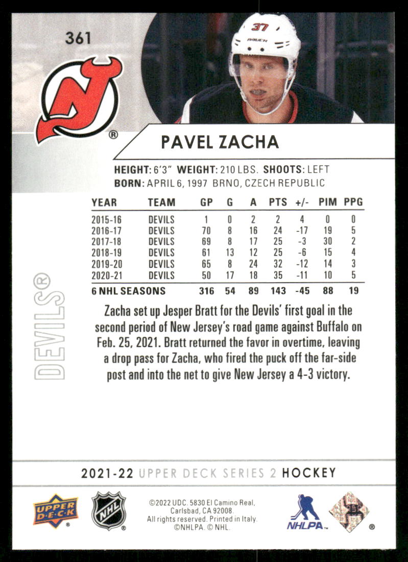 2021-22 Upper Deck #361 Pavel Zacha