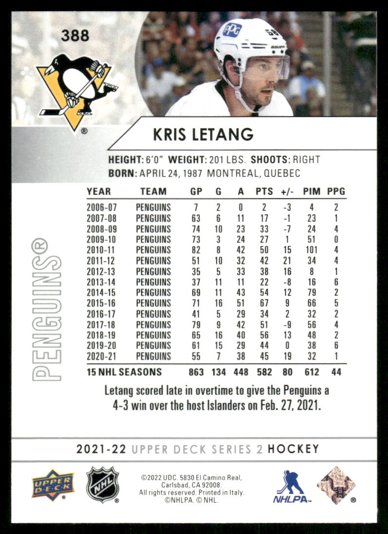 2021-22 Upper Deck #388 Kris Letang