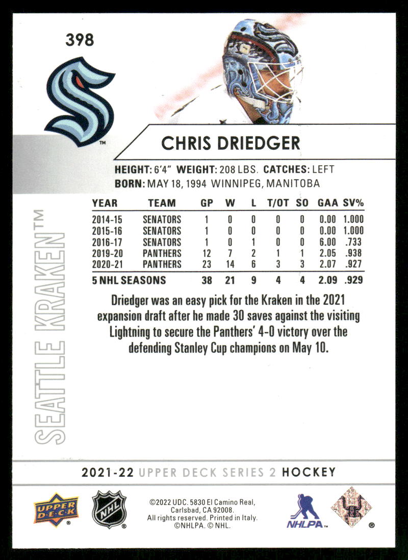 2021-22 Upper Deck #398 Chris Driedger