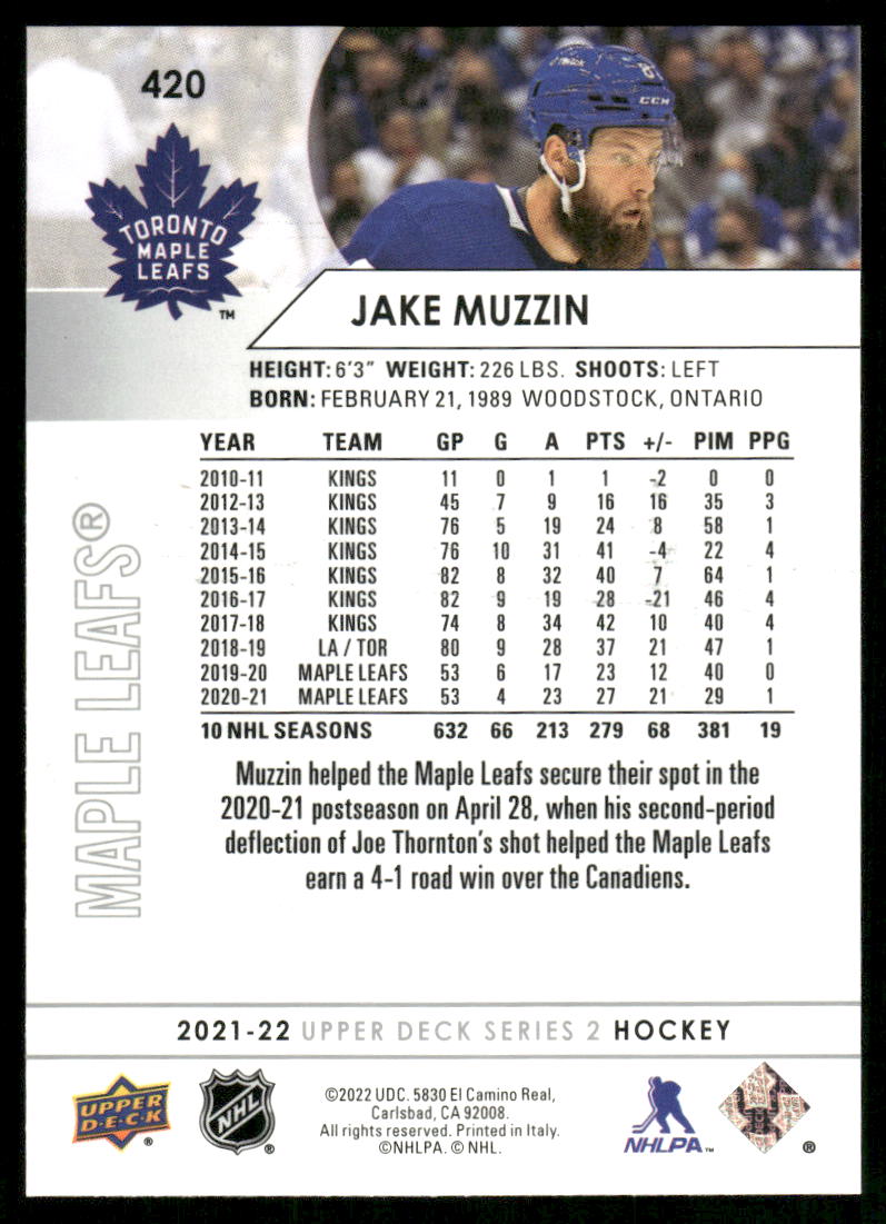 2021-22 Upper Deck #420 Jake Muzzin
