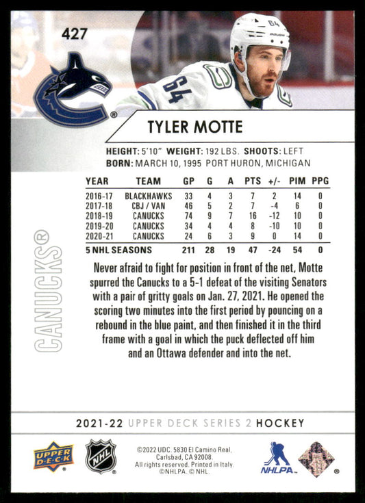 2021-22 Upper Deck #427 Tyler Motte