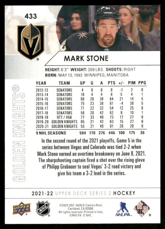 2021-22 Upper Deck #433 Mark Stone