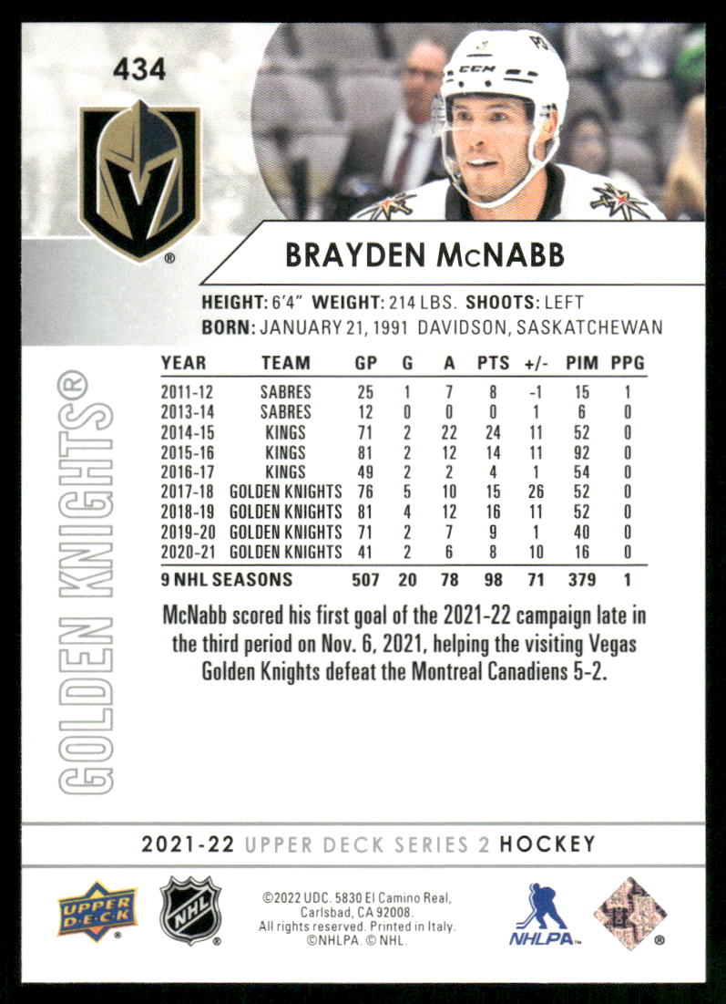 2021-22 Upper Deck #434 Brayden McNabb