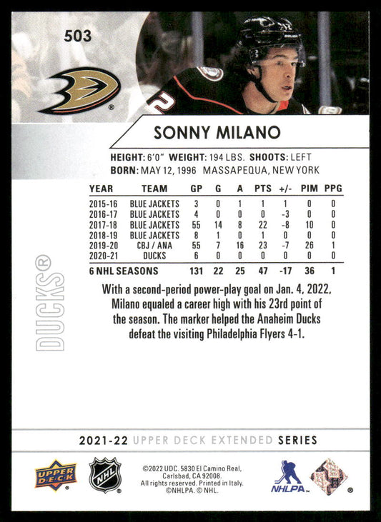 2021-22 Upper Deck #503 Sonny Milano