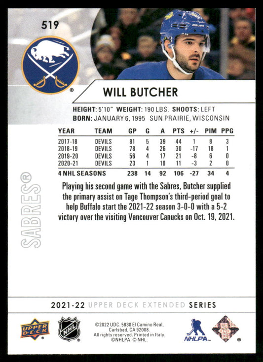 2021-22 Upper Deck #519 Will Butcher