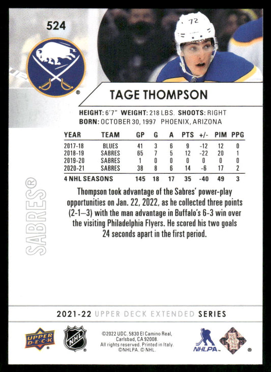 2021-22 Upper Deck #524 Tage Thompson