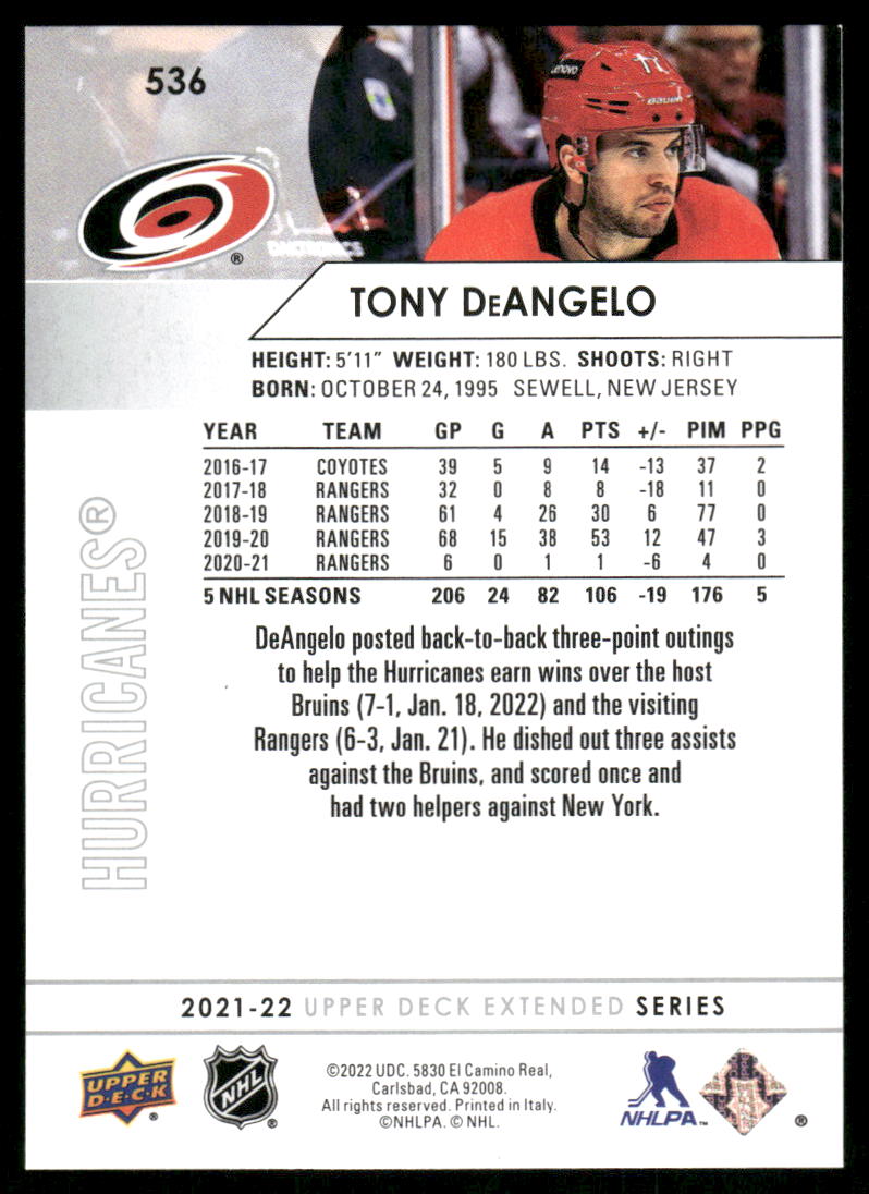 2021-22 Upper Deck #536 Tony DeAngelo