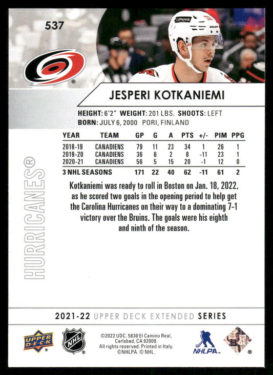2021-22 Upper Deck #537 Jesperi Kotkaniemi