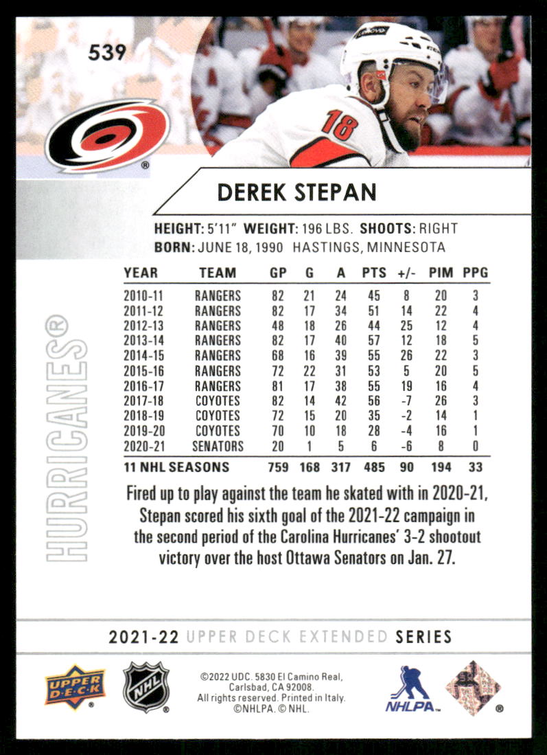 2021-22 Upper Deck #539 Derek Stepan