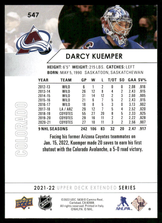 2021-22 Upper Deck #547 Darcy Kuemper