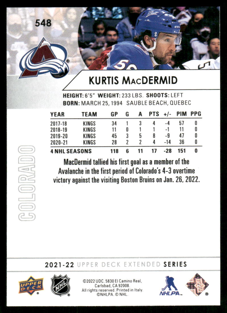 2021-22 Upper Deck #548 Kurtis MacDermid