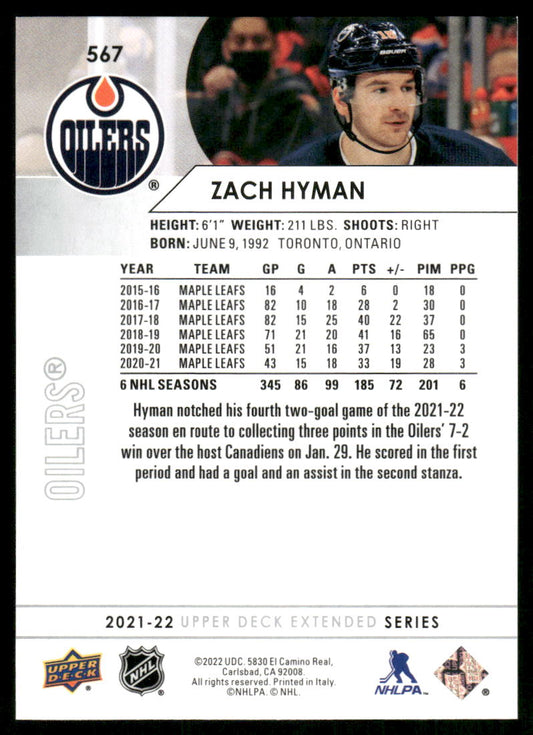 2021-22 Upper Deck #567 Zach Hyman