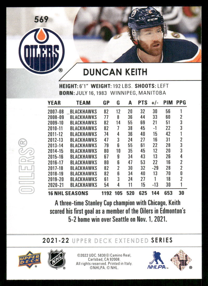 2021-22 Upper Deck #569 Duncan Keith