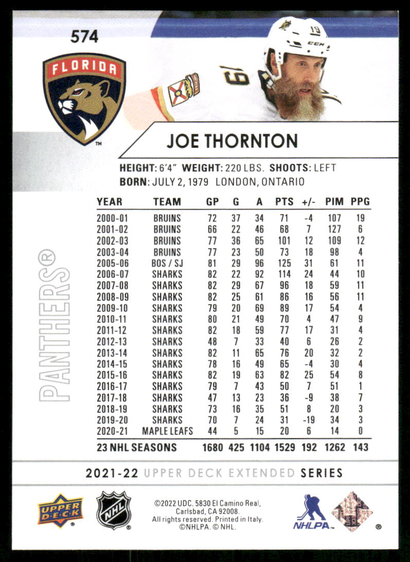 2021-22 Upper Deck #574 Joe Thornton